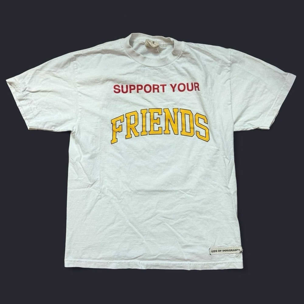 Kids Of Immigrants Support Your Friends White T-Shirt Adult Size Medium Peace